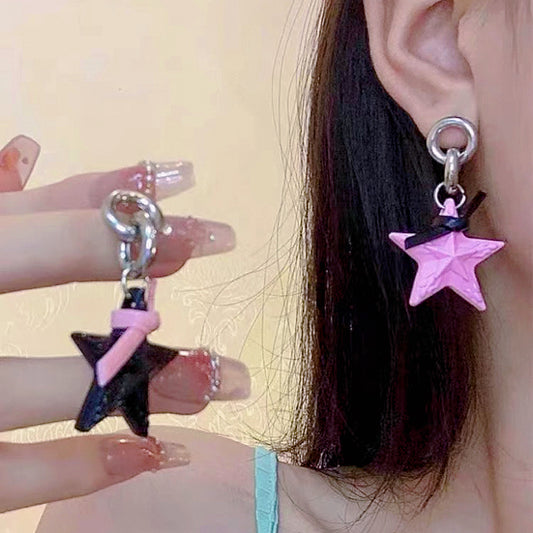 Pink black star earrings,Pink star set,  y2k girl style