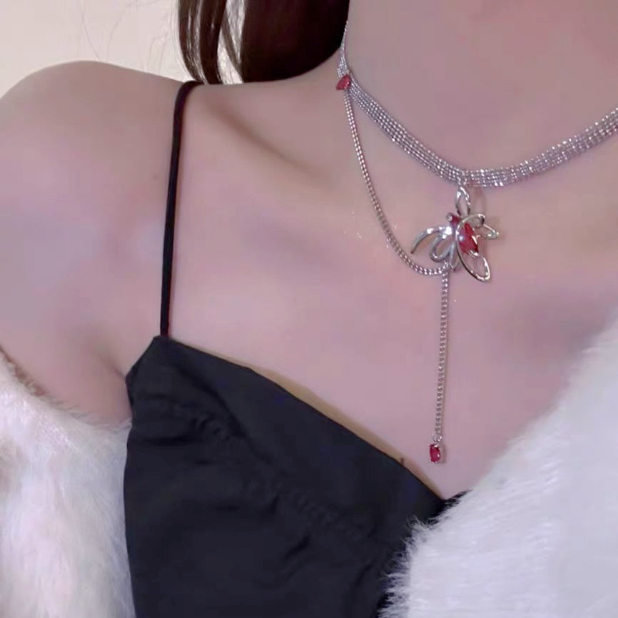 Ruby Tassel Choker, Y2K Girls Fashion Jewelry