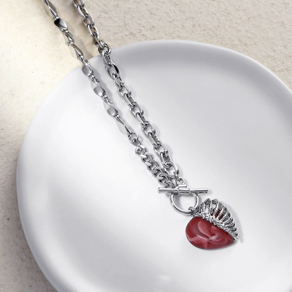 【Dusty Heart】Heart Stitching Hollow Shape Necklace