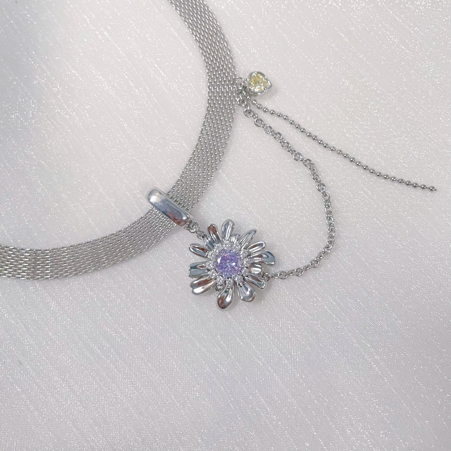 Purple Zircon Flower Necklace，Fashion Sweet Cool Choker