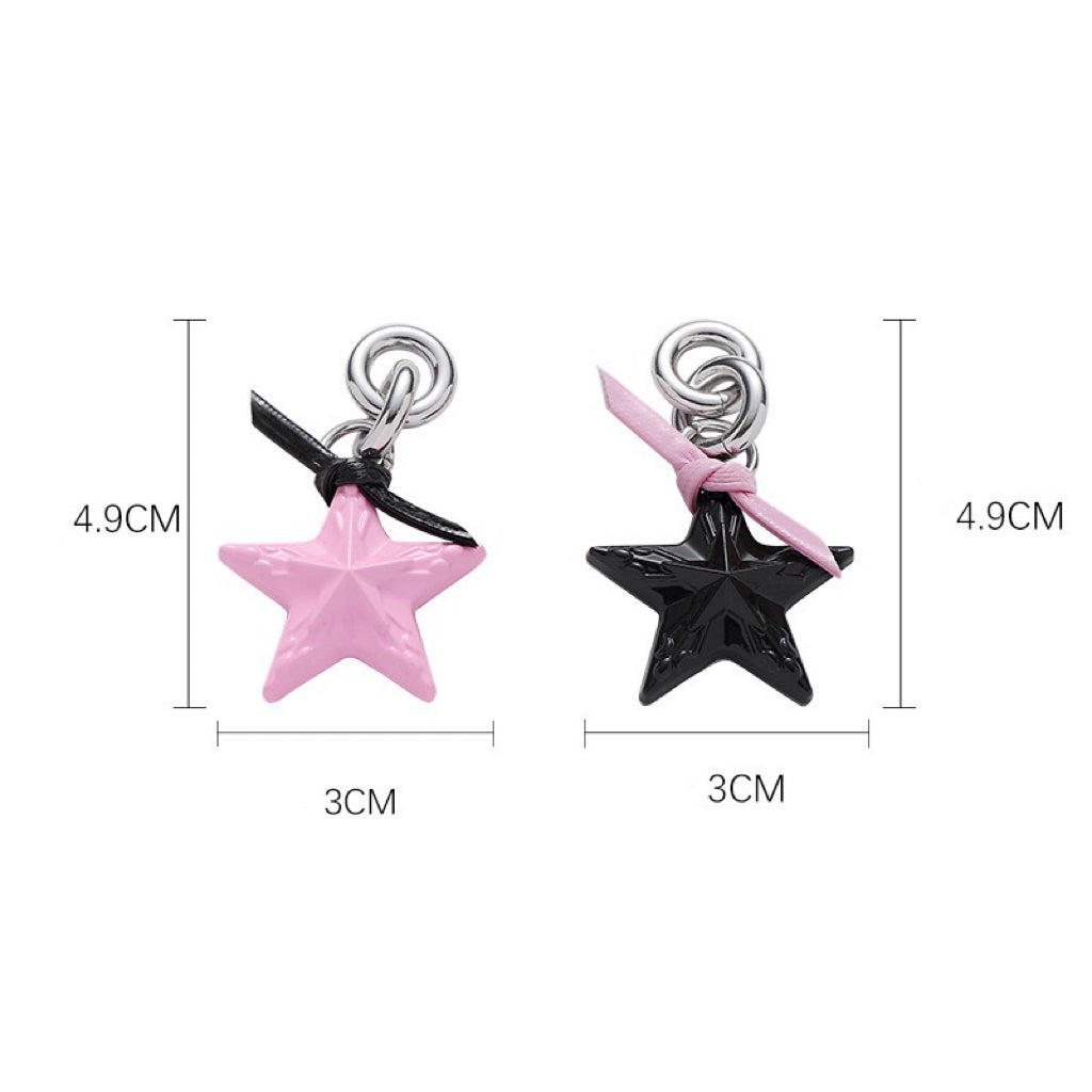 Pink star necklace, pink black star earrings, dopamine girl style