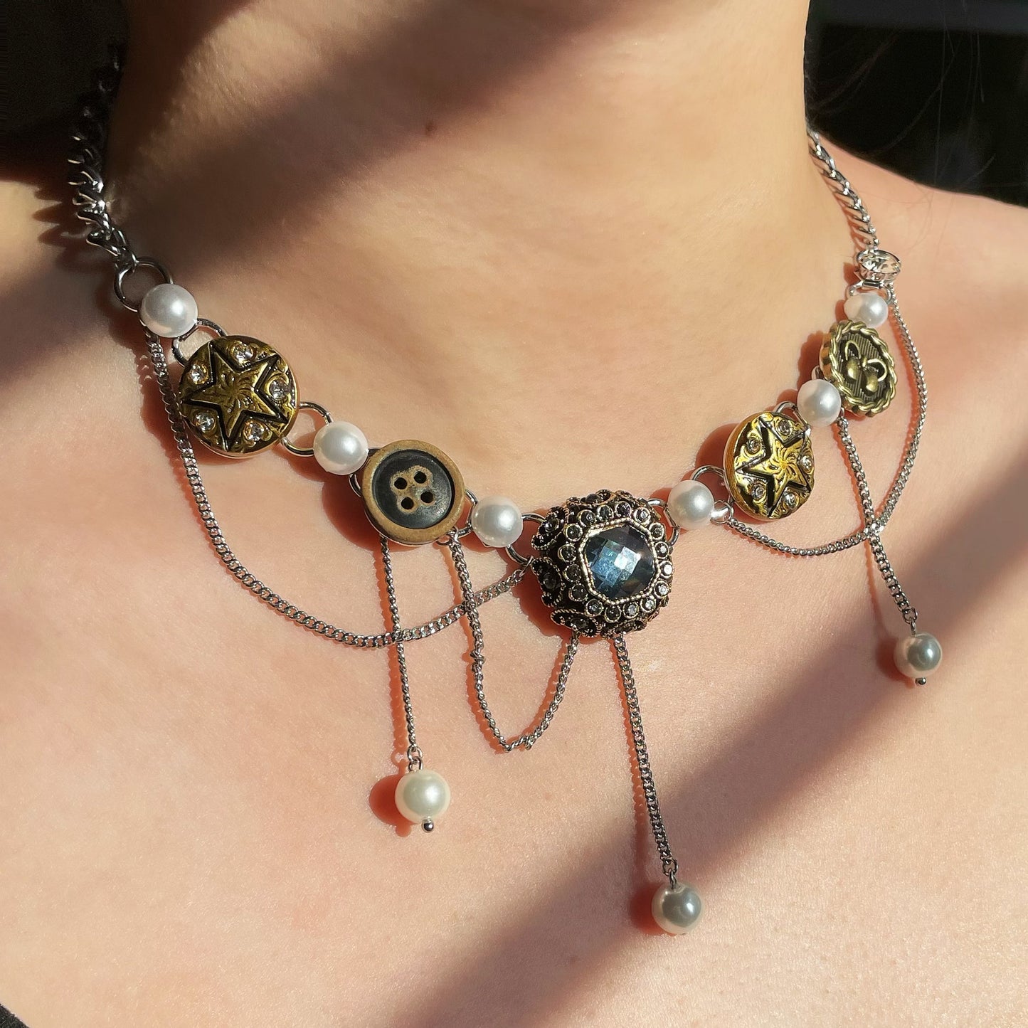 Retro Button Choker Series，Medieval Fashion Clavicle Chain