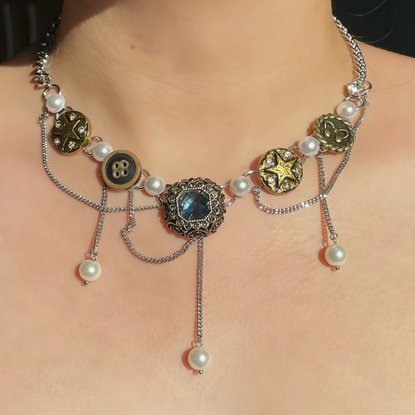 Retro Button Choker Series，Medieval Fashion Clavicle Chain