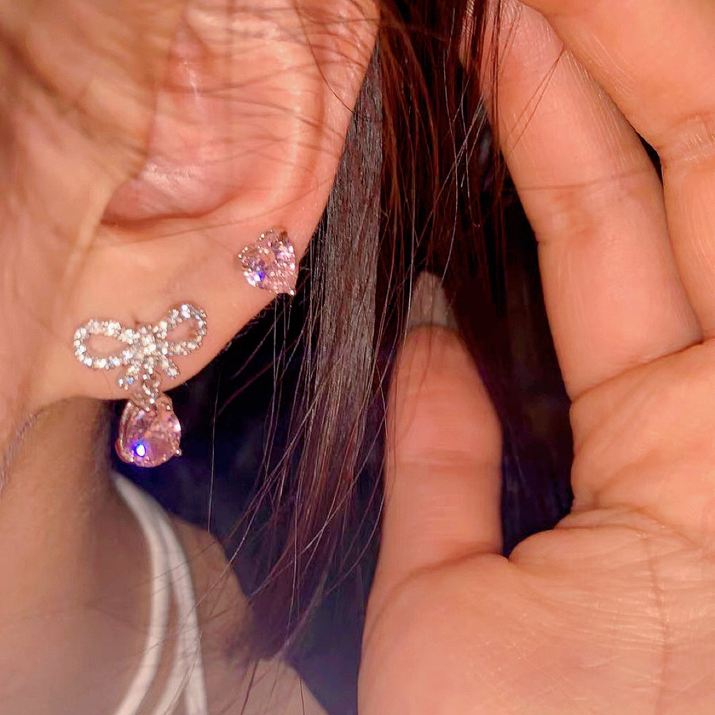 Pink Zircon Heart Earrings