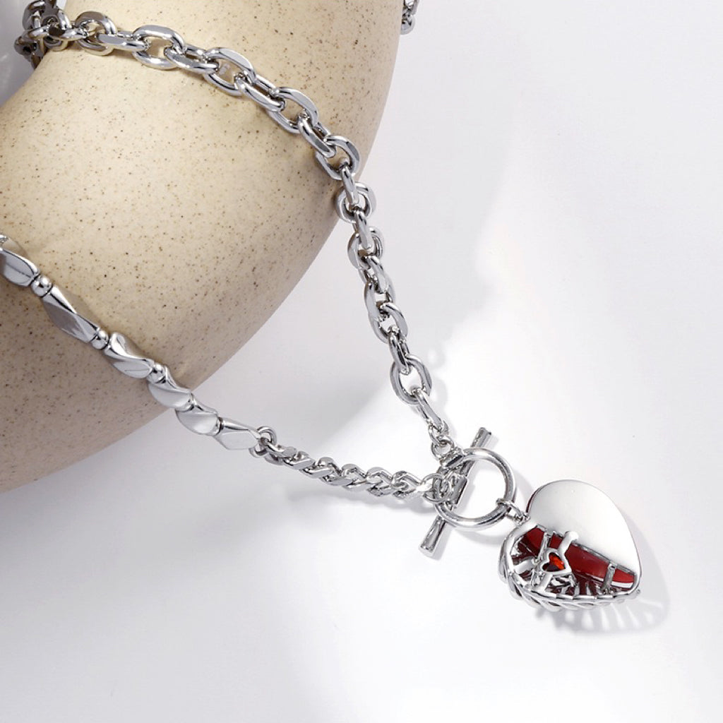 【Dusty Heart】Heart Stitching Hollow Shape Necklace