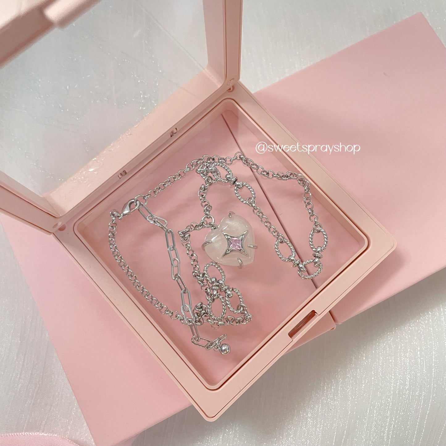 White Heart Pink Zircon Necklace