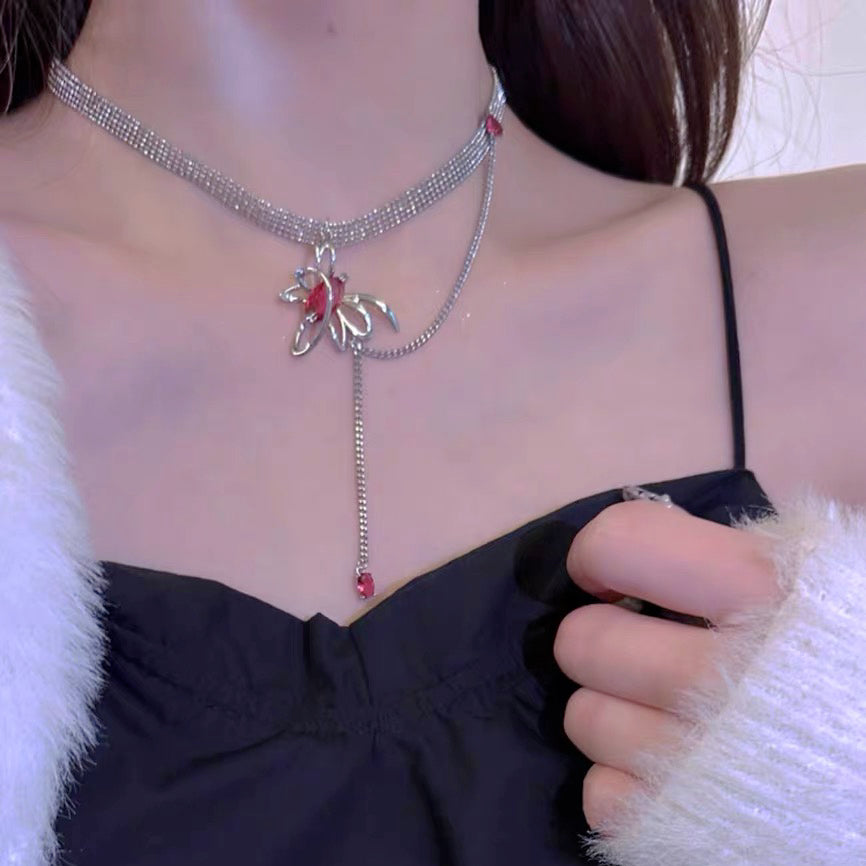 Ruby Tassel Choker, Y2K Girls Fashion Jewelry