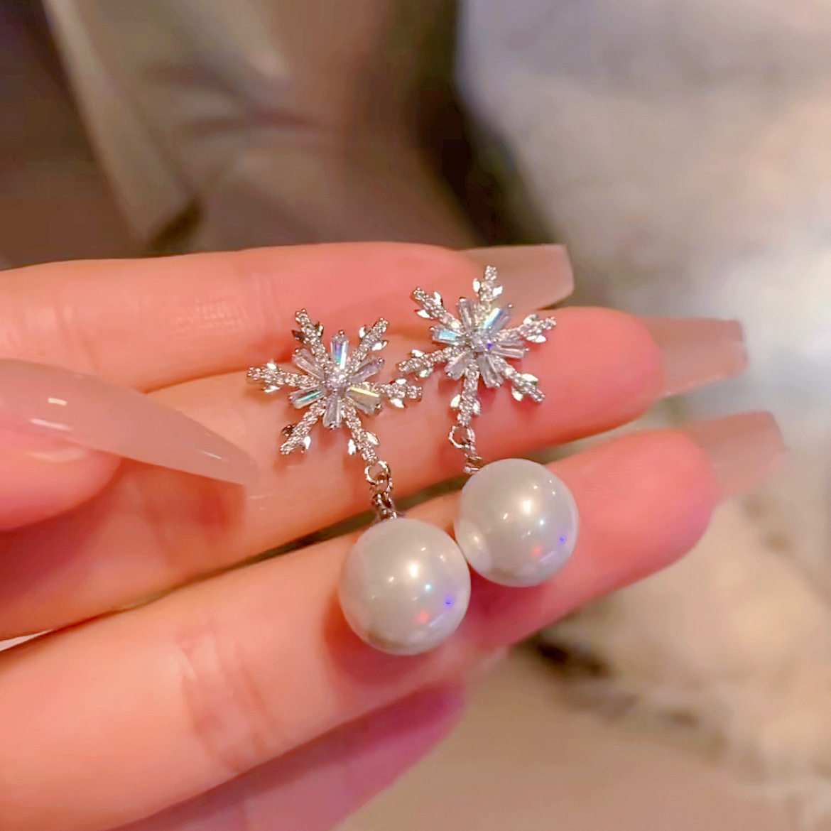 [Merry Christmas] Snowflake Pearl Earrings