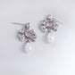 Pink Diamond Bowknot Pearl Earrings，Pink Diamond Bowknot Pearl Set