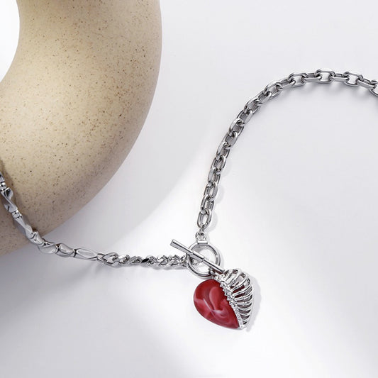 【Dusty Heart】Heart Stitching Hollow Shape Necklace