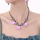 Pink star necklace, pink black star earrings, dopamine girl style