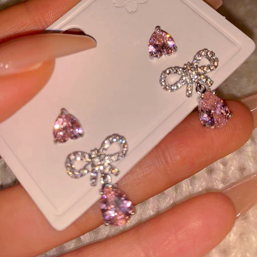 Pink Zircon Heart Earrings