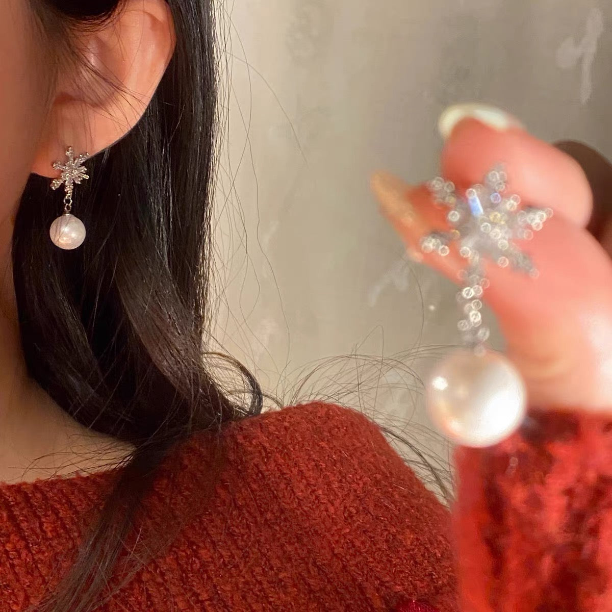 [Merry Christmas] Snowflake Pearl Earrings