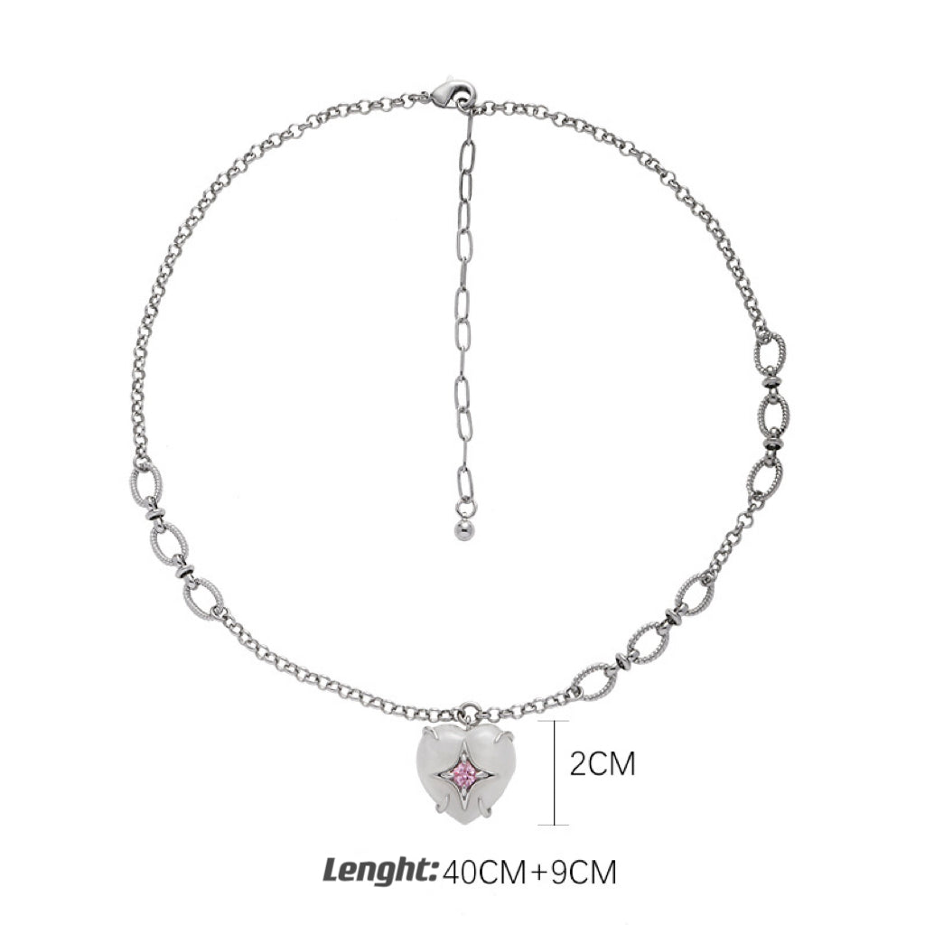 White Heart Pink Zircon Necklace