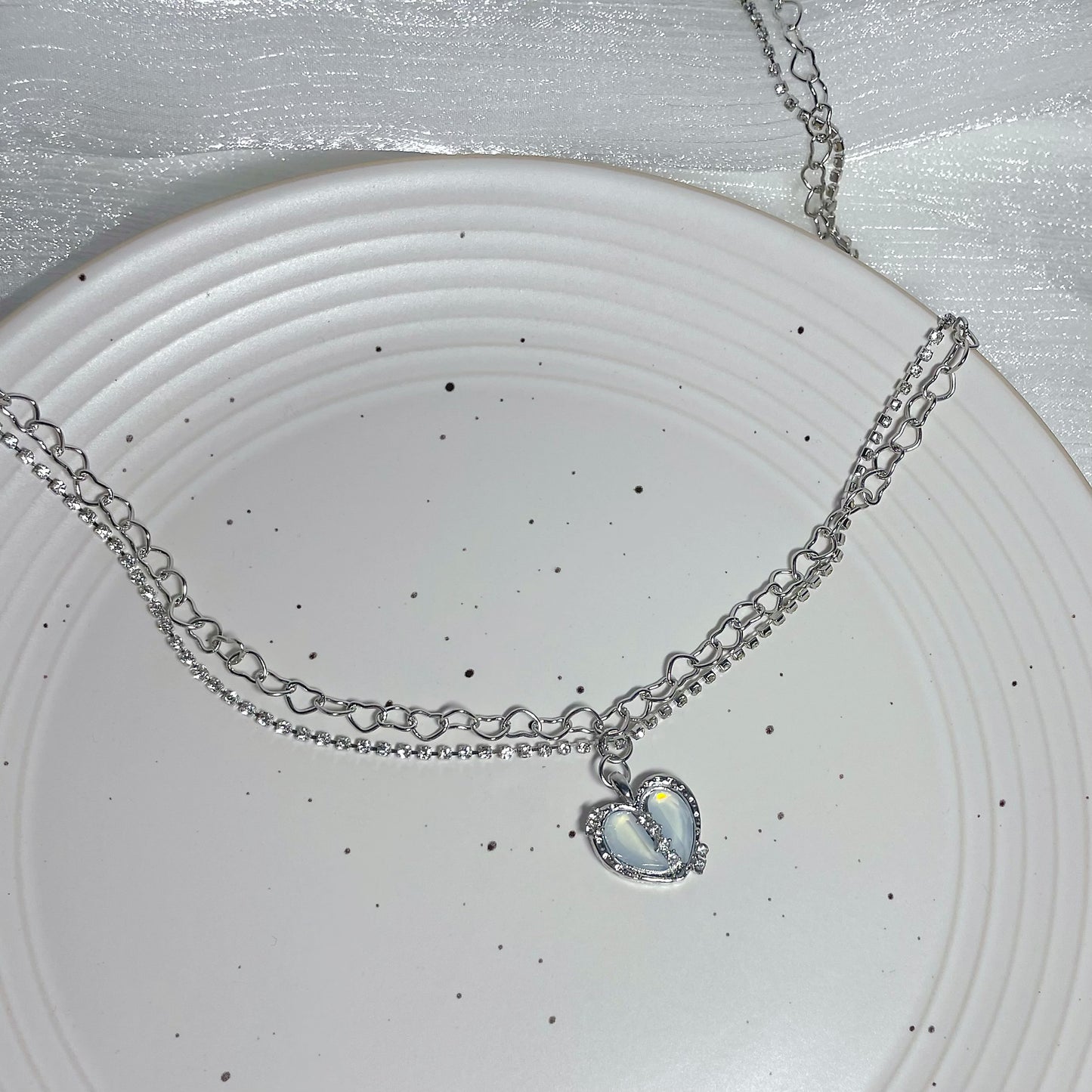 Blue Heart Zircon Double Layer Necklace