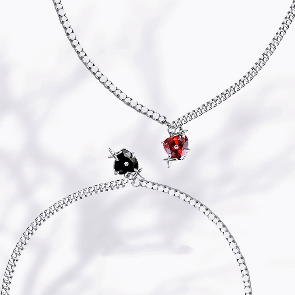 Heart Zircon Necklace, Red and Black Couple Necklace