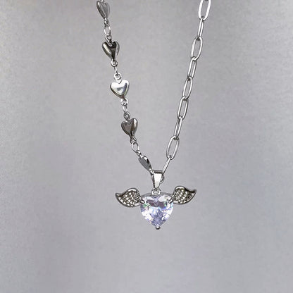 [Angel Wings]Heart Zircon Angel Necklace