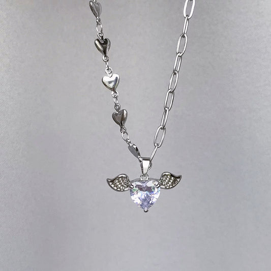 [Angel Wings]Heart Zircon Angel Necklace