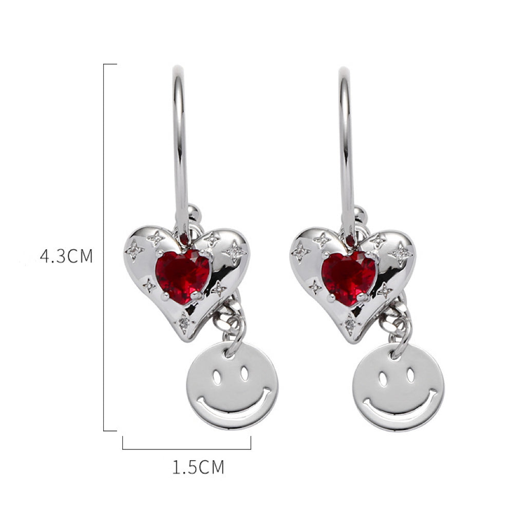 Heart Zircon Smiley Earrings