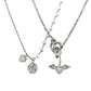 Angel Wings Heart Opal Necklace，Vintage Angel Medal Pendant Necklace