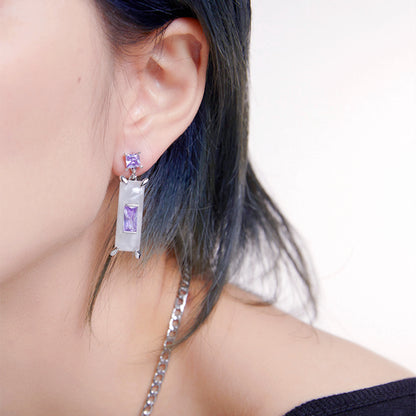 Purple Zircon Tassel Earrings