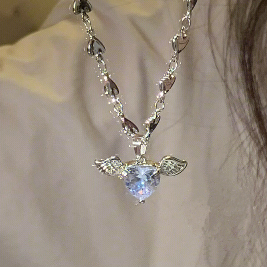 [Angel Wings]Heart Zircon Angel Necklace