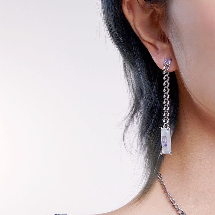 Purple Zircon Tassel Earrings