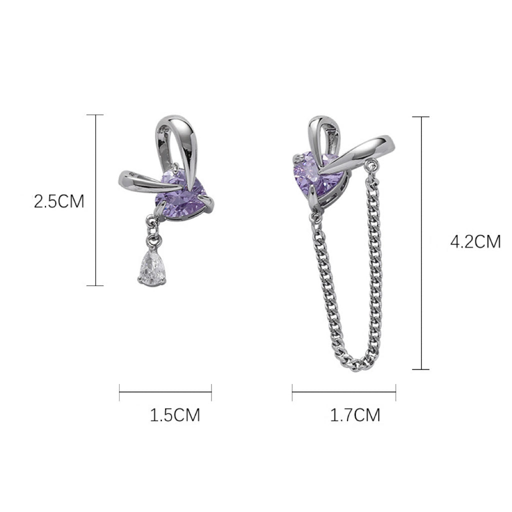 Purple Rabbit Ear Zircon Tassel Earrings