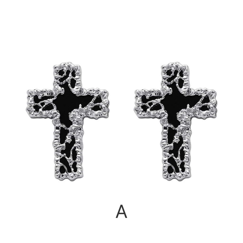 Metal Lava Cross Earring