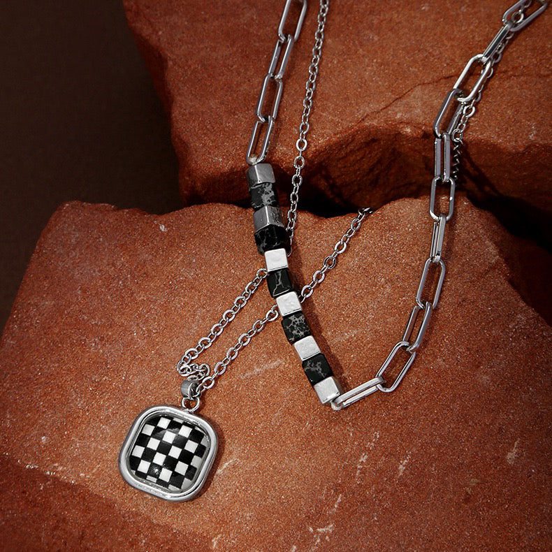 Drip Oil Chess Check Stacked Sweater Chain