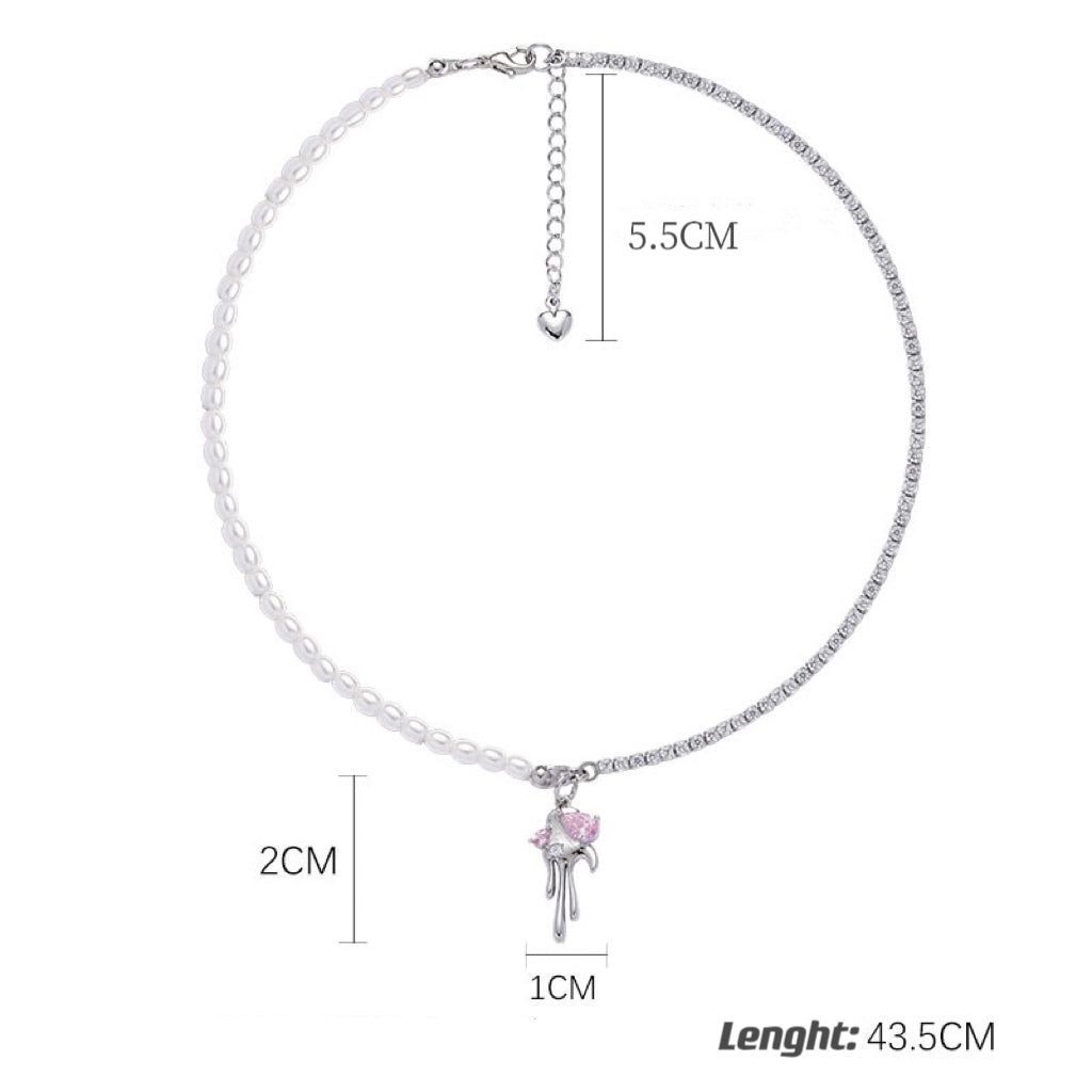 Pink Zircon Pearl Splice Necklace