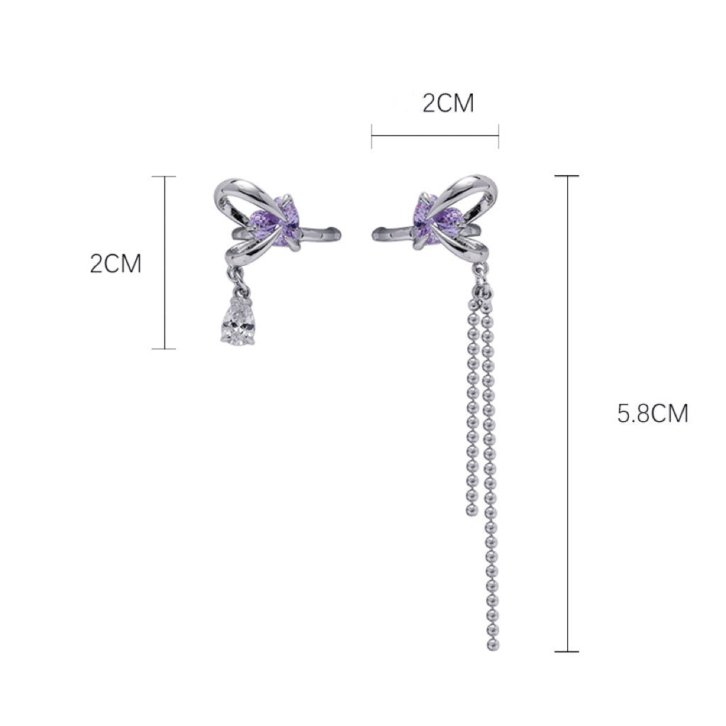 Purple Rabbit Ear Zircon Tassel Ear clip