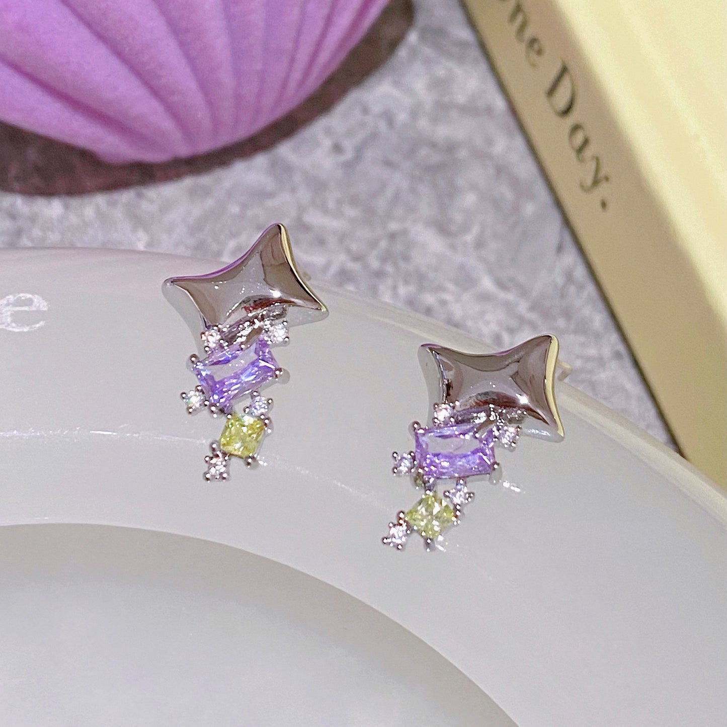 Geometric Colored Zircon Earrings