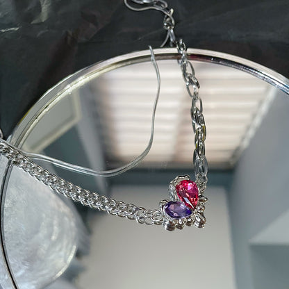 Pink & Purple Heart Zircon Necklace