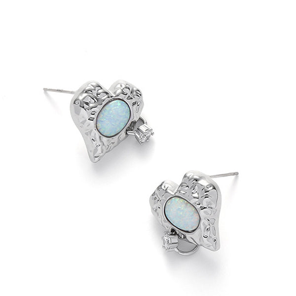 Opal Heart Earrings，Opal Diamond Earrings