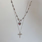 Pink Heart Zircon Necklace, Y2K Girl Style