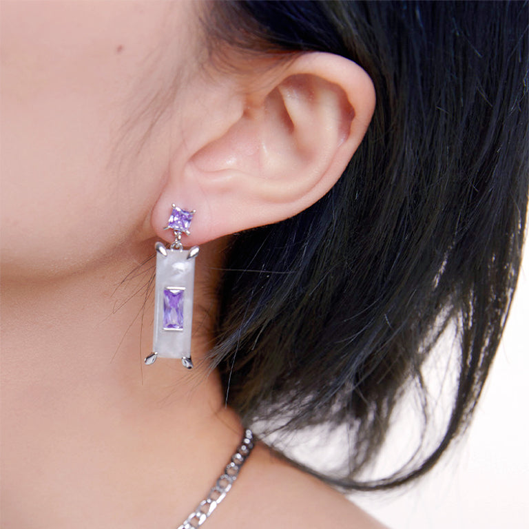 Purple Zircon Tassel Earrings