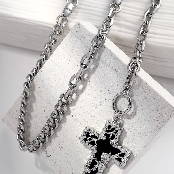 Cross Necklace, Metal Lava Clavicle Chain