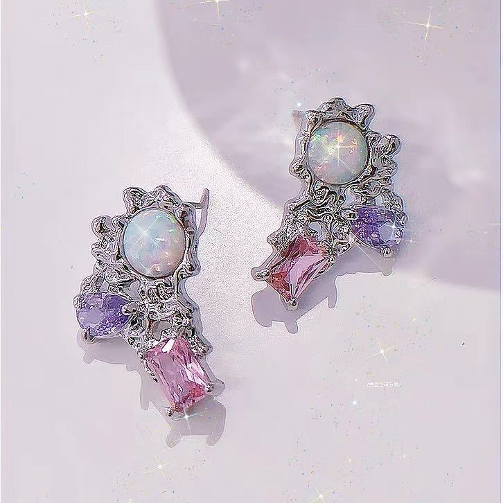 Opal Earrings, Colored Zircon Earrings