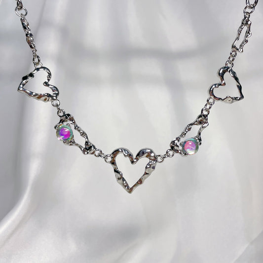 Hollow Heart Stitching Zircon Necklace