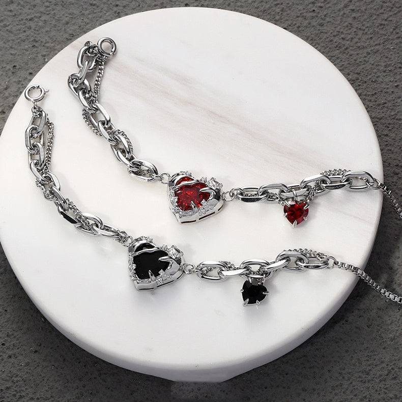 Heart Zircon Bracelet, Red and Black Couple Bracelet