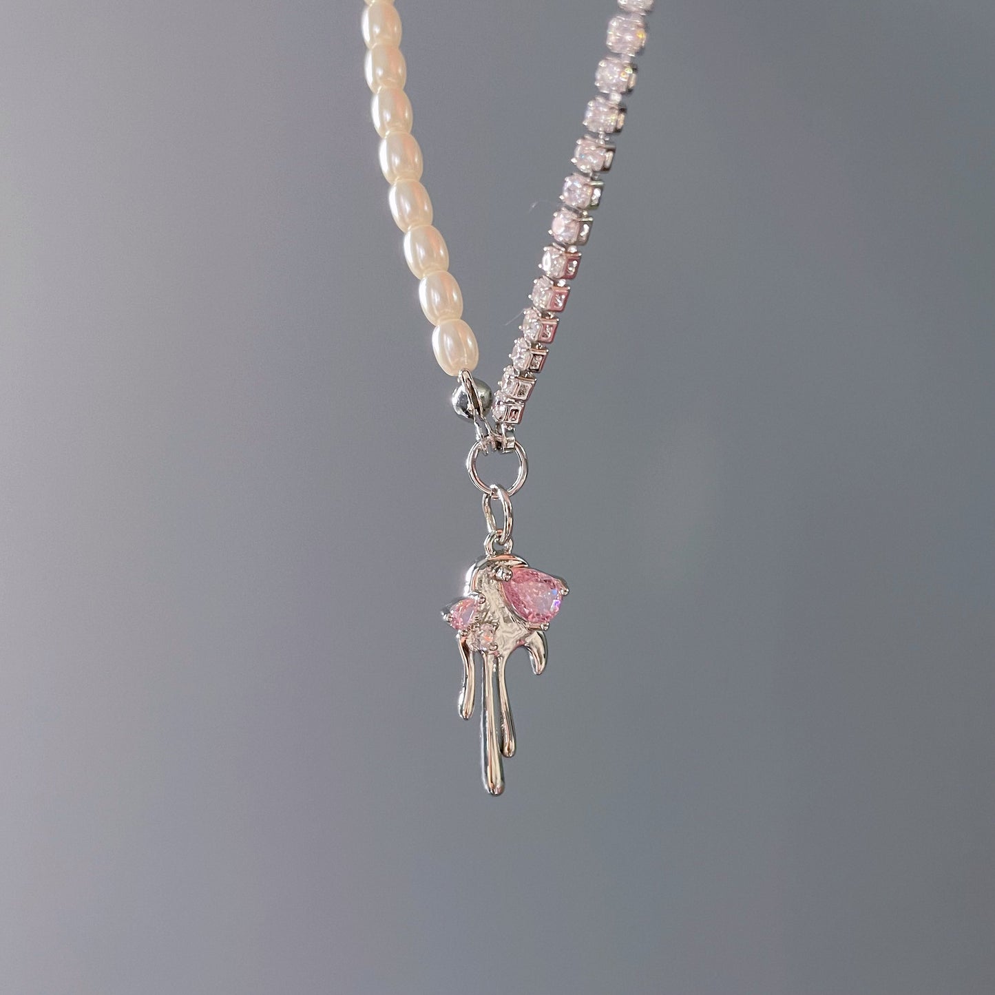 Pink Zircon Pearl Splice Necklace