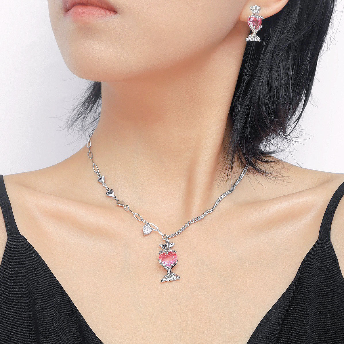 Pink Love Candy Necklace ,  Y2K Style Fashion Clavicle Chain