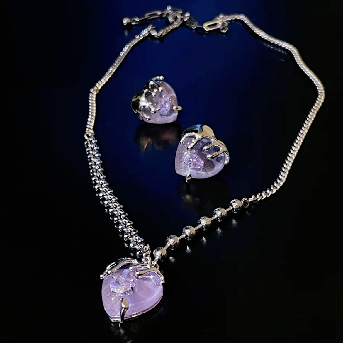 Purple Heart Zircon Necklace， Purple Heart Zircon Earrings