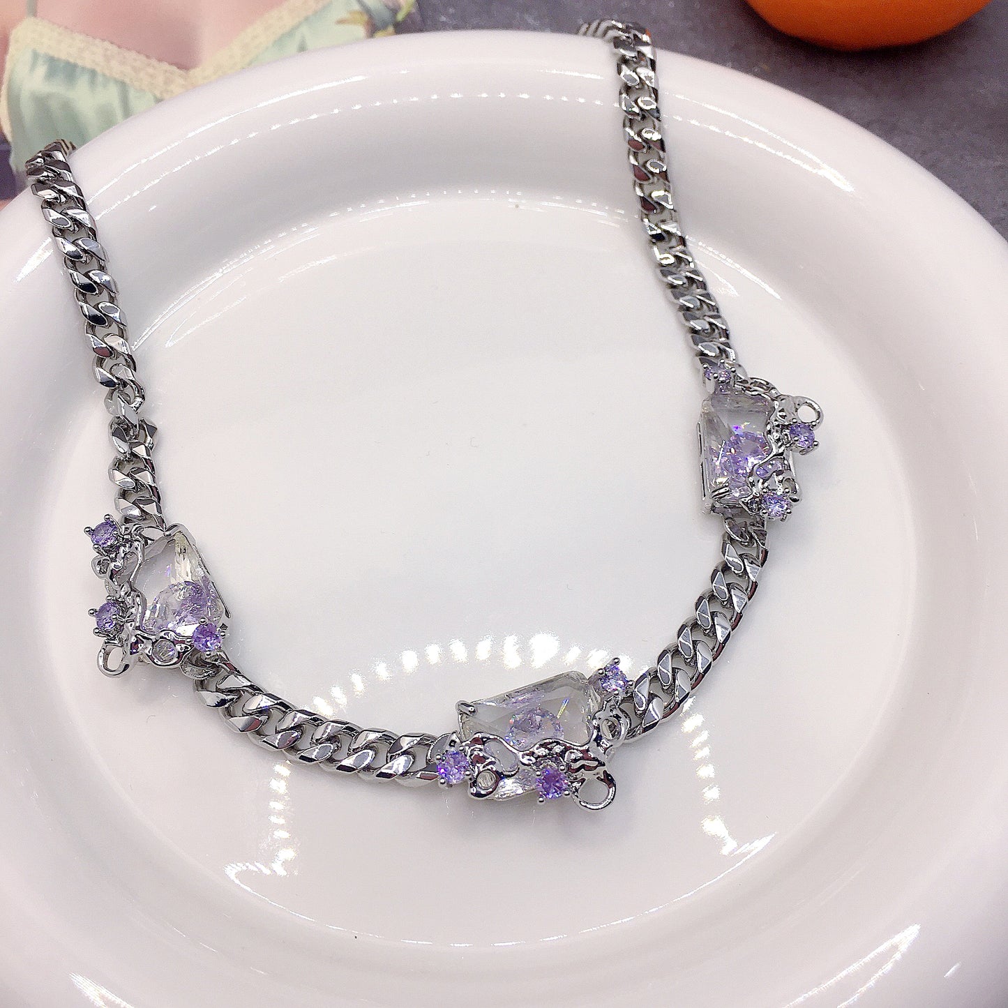 Purple Zircon Necklace，Purple Zircon Bracelet