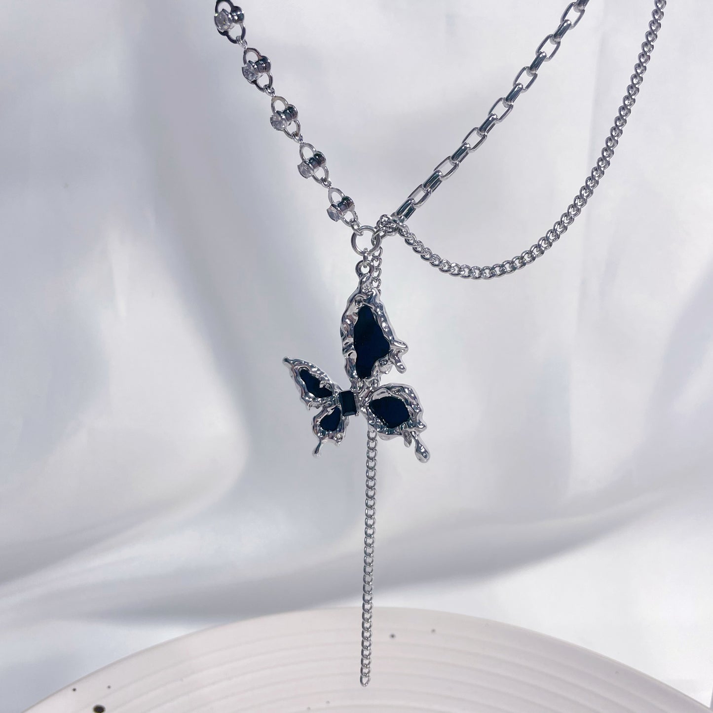 Metal Liquid Black Butterfly Necklace