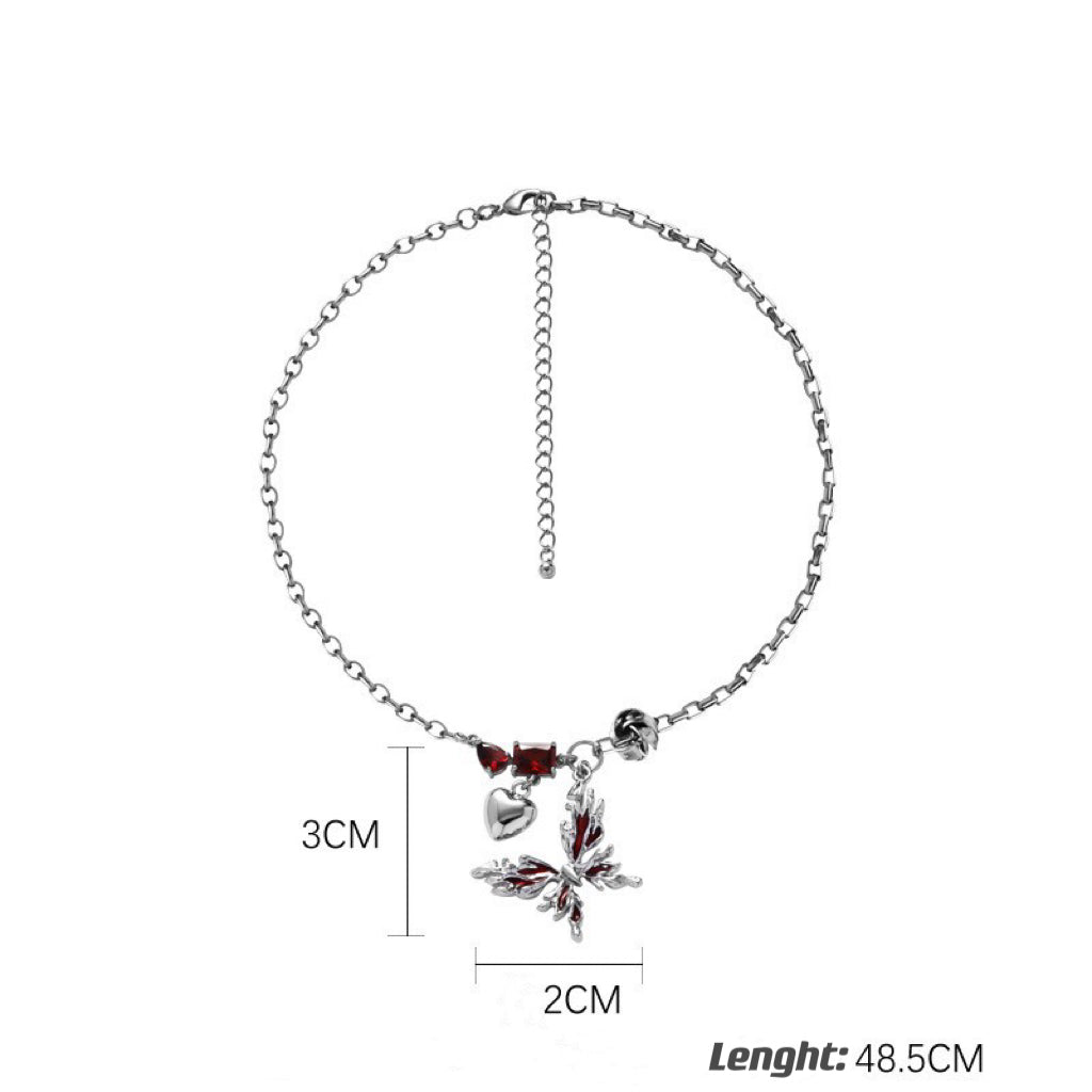 Metal Liquid Enamel Butterfly Ruby Necklace