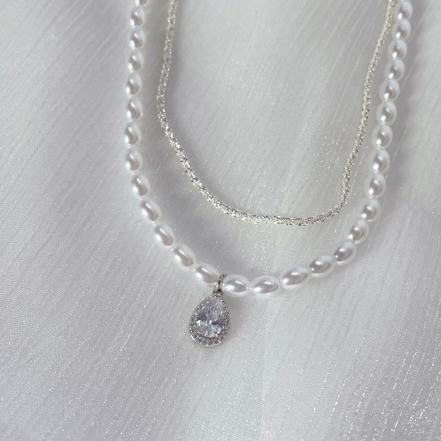 [Sparkling] Zircon Pearl Necklace, Dual Purpose Clavicle Chain