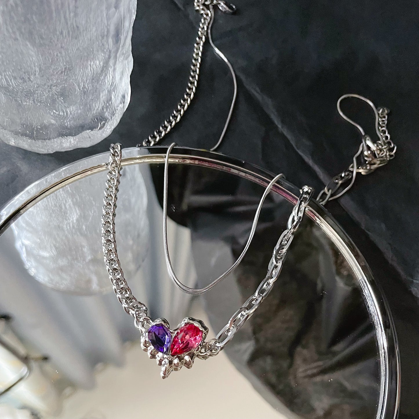 Pink & Purple Heart Zircon Necklace