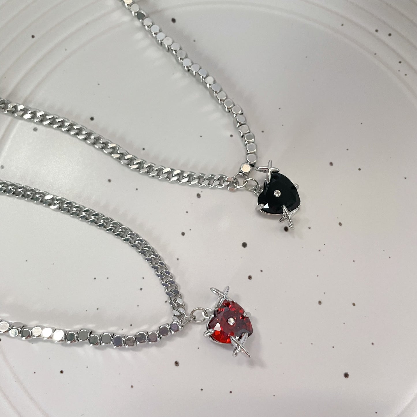 Heart Zircon Necklace, Red and Black Couple Necklace